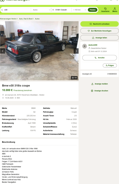 Screenshot 2025-09-15 at 14-37-02 Bmw e30 318is coupe in Nordrhein-Westfalen - Herten BMW 3er Gebrauchtwagen kleinanzeigen.de.png