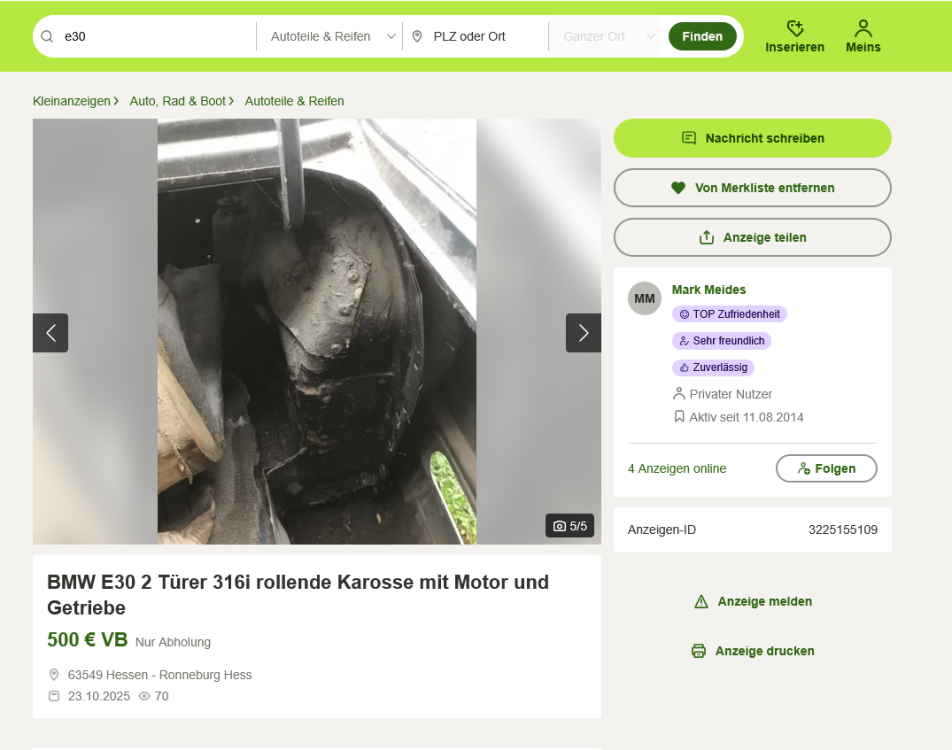 Screenshot 2025-10-23 at 20-37-34 BMW E30 2 Türer 316i rollende Karosse mit Motor und Getriebe in Hessen - Ronneburg Hess Ersatz- & Reparaturteile kleinanzeigen.de.png