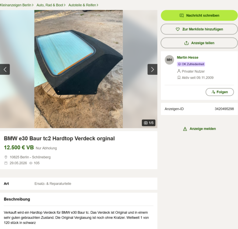 Screenshot 2026-05-29 at 19-33-35 BMW e30 Baur tc2 Hardtop Verdeck orginal in Berlin - Schöneberg Ersatz- & Reparaturteile kaufen kleinanzeigen.de.png